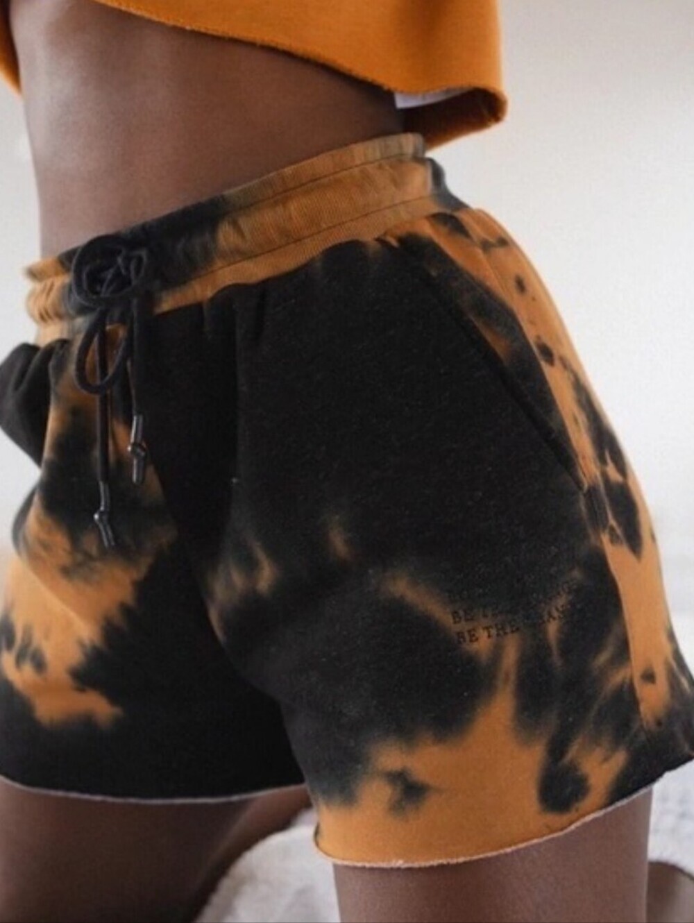Balance Athletica Tie-Dye Drawstring Athletic Shorts - Black & Orange
